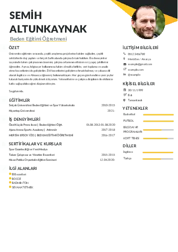 Beden Eğitimi Öğretmeni CV Örnekleri cv indir
